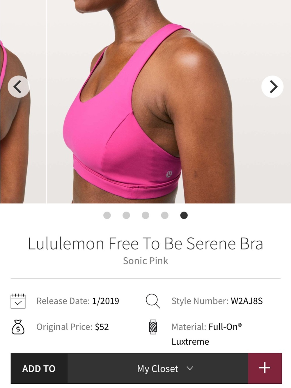 lululemon athletica sports bra in Sonic Pink